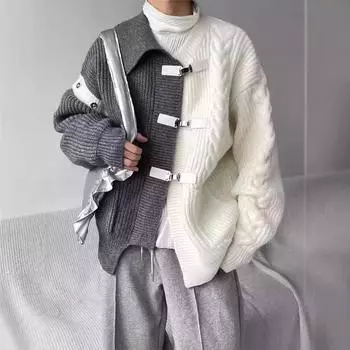 Niche Design нерегулярный контрастный цветной свитер для мужчин и женщин, свободный деконструированный металлизированный вязаный кардиган M