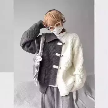 Niche Design нерегулярный контрастный цветной свитер для мужчин и женщин, свободный деконструированный металлизированный вязаный кардиган M