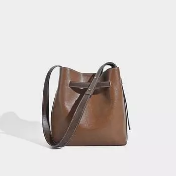 Niche Design Осень и зима Маленькая кожаная сумка Сумка через плечо Сумка-ведро Модная женская сумка Большая вместимость коричневый
