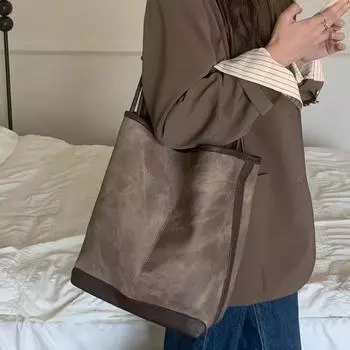 Niche Design Осень/Зима Винтажная Сумка-ведро Большая Вместительная Сумка-тоут Сумка Через Плечо серый