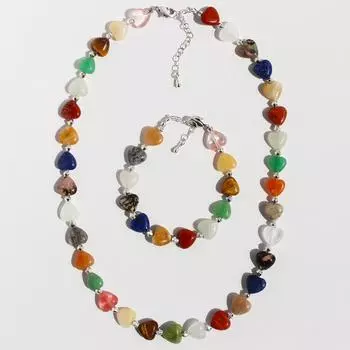 Niche Design, ожерелье из натуральных камней в форме любви, высококачественный многоцветный текстурный браслет с персиковым сердцем, летний комплект 950