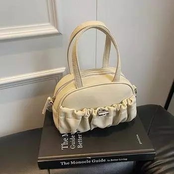 Niche design pleated handbag women s new versatile bowling single shoulder crossbody pillow bag белый