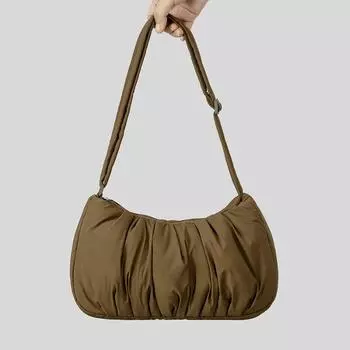 Niche Design плиссированная сумка подмышкой пушистая сумка через плечо с застежкой-молнией из хлопка в форме полумесяца нейлоновая сумка-седло чёрный