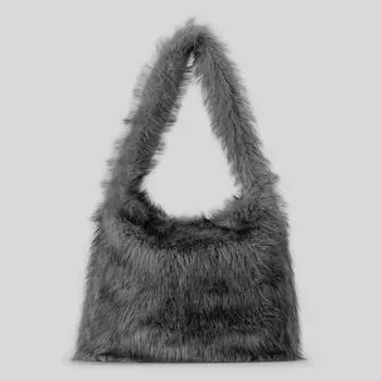 Niche Design Plush Underarm Bag Slouchy Искусственный мех Сумка Зимняя меховая сумка для женщин серый