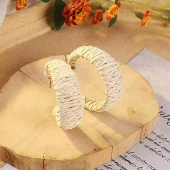 Niche design raffia C-shaped stud earrings exaggerated personality earrings colorful large circle wind women retro earrings tide