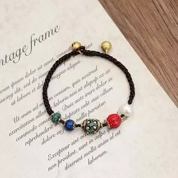 Niche design retro Nepalese ancient copper bead bracelet female Tibetan personality simple woven blue bracelet