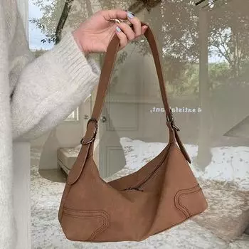 Niche Design Retro Versatile Suede Underarm Bag Autumn and Winter Korean Style Fashion Matte Texture One-shoulder Crossbody Bag for Women