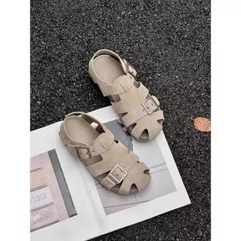 Niche design sandals summer new retro square buckle half slippers hollow breathable pig cage sandals 35