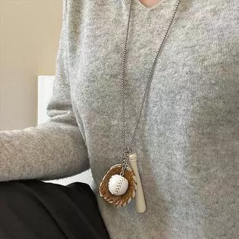 Niche Design Sense Baseball Set Pendant Necklace Female Cute Fashion Exquisite Versatile Neck Chain Sweater Chain