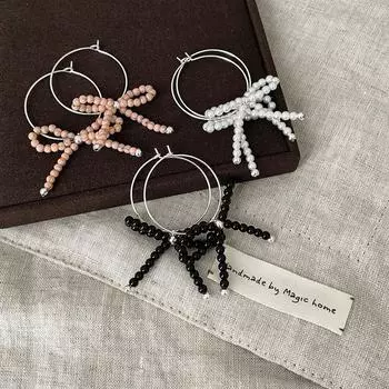 Niche Design Sense Bow Beaded Earrings Female Sweet And Cute Elegant Exquisite Fashion Versatile Earrings