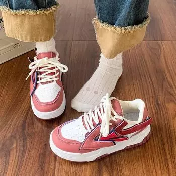 Niche design sense contrasting color little white shoes women s autumn 2025 new fashion versatile muffin platform casual board shoes 35 розовый