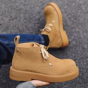 Niche Design Sense Дерби Туфли мужские на платформе с увеличенным ростом Большие повседневные кожаные туфли Ретро-ботинки Martin с круглым носком 4729-J 38 жёлтый