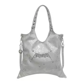 Niche design sense fashion tote bag women s 2024 new large capacity shoulder armpit bag portable commuter messenger bag серебряный
