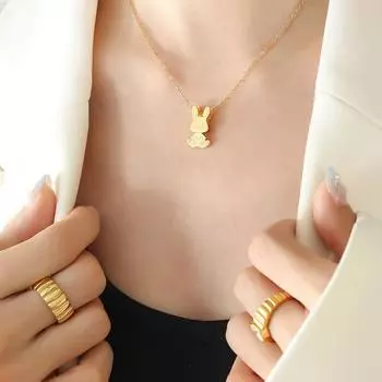 Niche Design Sense Ключичная цепочка из титановой стали с позолотой, милый кролик, мультяшный персонаж, ожерелье для девушки в том же стиле