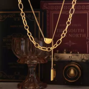 Niche Design Sense Light Luxury, подвеска в виде бобов акации из нержавеющей стали с покрытием из настоящего золота 18 карат, квадратное двухслойное ожерелье для женщин