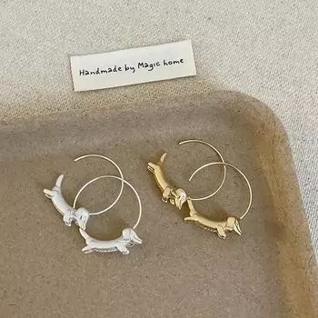 Niche Design Sense Matte Dachshund Dog Metal Серьги с крючком для ушей Женские милые модные универсальные серьги