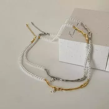 Niche Design Sense Нерегулярное металлическое жемчужное ожерелье Женское ретро Элегантное индивидуальное модное универсальное ожерелье на шею Цепочка на ключицу