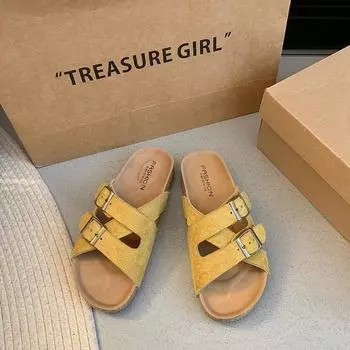 Niche design sense non-slip beach shoes 2025 Internet celebrity new with skirt versatile fried street high-value slippers 35 розовый