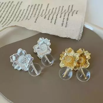 Niche Design Sense Прозрачные круглые бусины Цветочные серьги-гвоздики Женские ретро легкие роскошные элегантные индивидуальные изысканные универсальные серьги