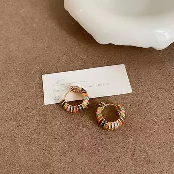 Niche Design Sense Rainbow Dripping Oil Metal Ear Buckle Women s Light Luxury Retro Simple And Elegant Temperament Universal Ears Ears