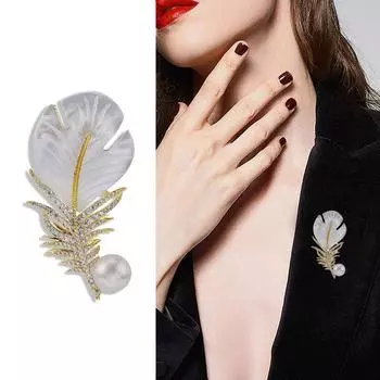 Niche Design Sense Роскошная бриллиантовая брошь в виде пера, высококачественный антибликовый жемчужный корсаж, женский пиджак, булавка для костюма золотой