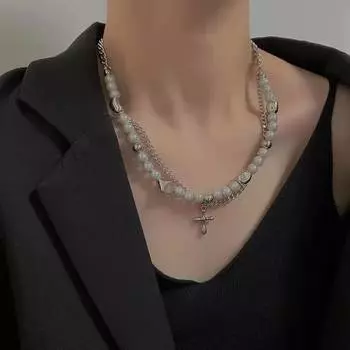 Niche Design Sense светоотражающее ожерелье с крестообразным плетением из бисера Ins Wind двухслойное ожерелье индивидуальность крутая ключичная цепочка