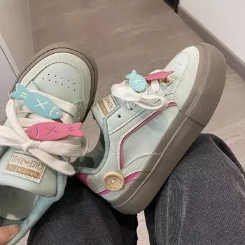 Niche design sense thick-soled lightweight board shoes women s 2024 autumn new trendy versatile retro sports versatile casual shoes 35 светло-зеленый