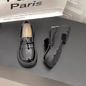 Niche design sense thick-soled small leather shoes for women s spring and autumn new thick heel one pedal 35