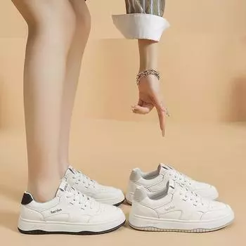 Niche design sense white shoes women s 2025 spring and summer new leather versatile board shoes thick sole heightening sports and leisure shoes 35 чёрный