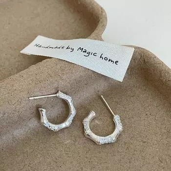 Niche Design Sense Zircon Bamboo Metal Stud Earrings Female Simple Personality Fashion Elegant Commuter Versatile Earrings