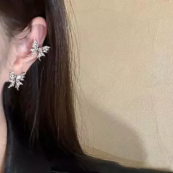 Niche Design Sense Zircon Butterfly Earbone Clip Female Sweet And Cute Elegant Light Luxury Universal Stud Earrings