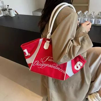 Niche design sports style large capacity tote bag fashionable versatile shoulder portable armpit bag бежевый