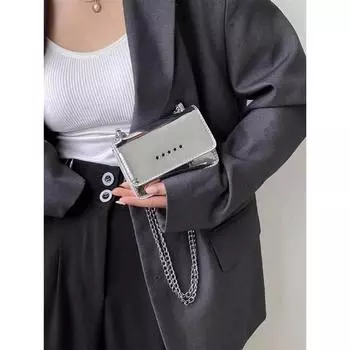 Niche design стиль Spice girl серебряная цепочка мини лакированная кожа плечо помада маленькая квадратная женская сумка-мессенджер серебряный