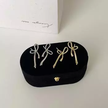 Niche Design Streamer Metal Bow Stud Earrings Women S Simple Elegance Sweet Personality Fashion Versatile Earrings Earrings