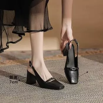 Niche design temperament high heels spring and summer new retro simple casual square head height display legs long sandals 35