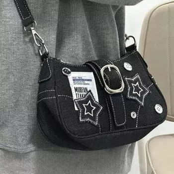Niche Design Trend Jeans Underarm Bag Женская новая сумка через плечо Сумка на цепочке из холста 23x7x13cm чёрный