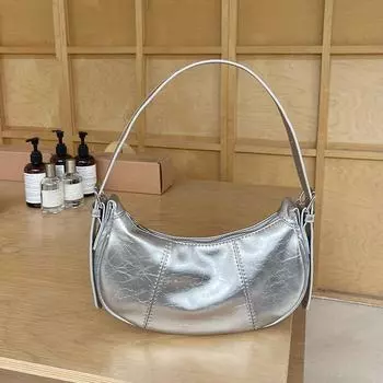 Niche Design Underarm Bag Women s High-grade Autumn/winter Bag Silver Hand Bill Shoulder Crossbody Bag серебряный