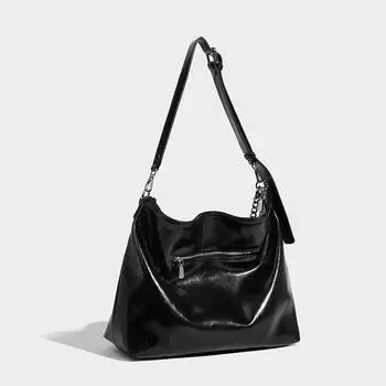 Niche design women s 2024 summer new large-capacity locomotive chain crossbody high-end tote women s bag чёрный