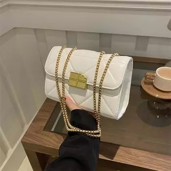 Нишевый дизайн женская сумка бриллиант универсальная портативная ретро маленькая квадратная сумка текстурная цепочка на плечо сумка-мессенджер серебряный