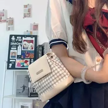 Niche design y2k chain backpack женский рюкзак 2024 новый студенческий клетчатый стиль высококачественный повседневный универсальный рюкзак белый
