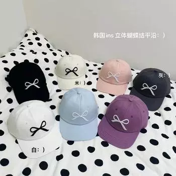 Niche designer bow embroidery pattern flat brim cap female face small spring and summer baseball cap чёрный