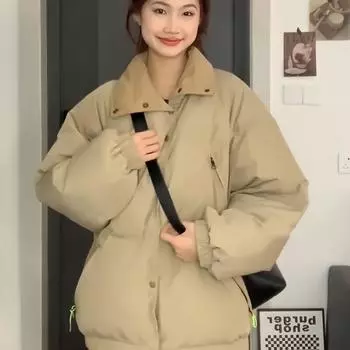 Niche down хлопчатобумажная одежда женская 2024 новое зимнее утепленное пальто маленькая хлопчатобумажная одежда большие модные хлопчатобумажные куртки M [recommended 80-55kg] хаки