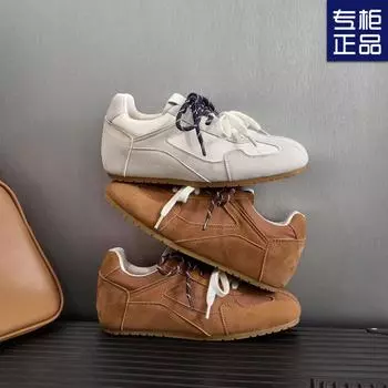 Niche двухцветная шнуровка на плоской подошве 2025 года, весна и осень, новая повседневная модная женская обувь, универсальная, простая, в стиле хип-хоп, обувь для моральной подготовки 35 коричневый
