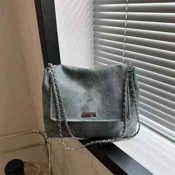 Niche fashion chain портативная большая сумка женская 2024 новая простая сумка-тоут повседневная универсальная однотонная сумка подмышкой синий