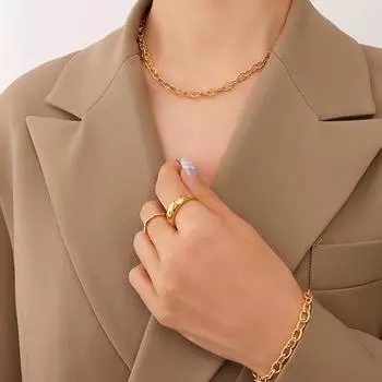Niche Fashion гладкий грубый браслет-цепочка из нержавеющей стали позолоченное ожерелье комплект ювелирных изделий