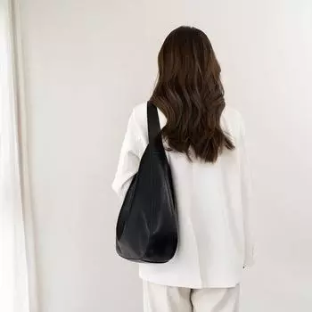 Niche Fashion Soft Leather Tote Bag Women 2025 New Large Capacity Casual All-matching Idle Style Commuter Shoulder Bag Black