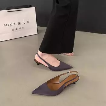Niche feeling bag head sandals women s shoes spring and autumn 2025 new thin heels not tired feet pointed empty shoes 35 абрикосовый