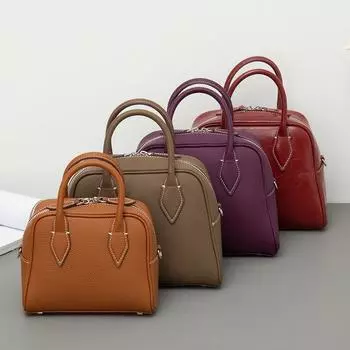 Niche First-Layer Cowhide Boston Pillow Bag Single Shoulder Crossbody Portable Leather Women s Bag Tide Small (18x9.5x14cm)