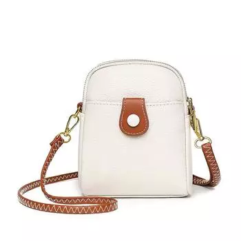 Niche First-Layer Cowhide Mobile Phone Bag Женская сумка-мессенджер Повседневная кожаная женская сумка Многофункциональная сумка для мелочи белый