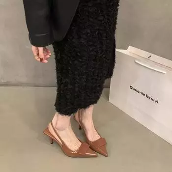 Niche French black high heels bag head sandals fairy shoes 2024 new spring and summer temperament socialite single shoes 35 чёрный